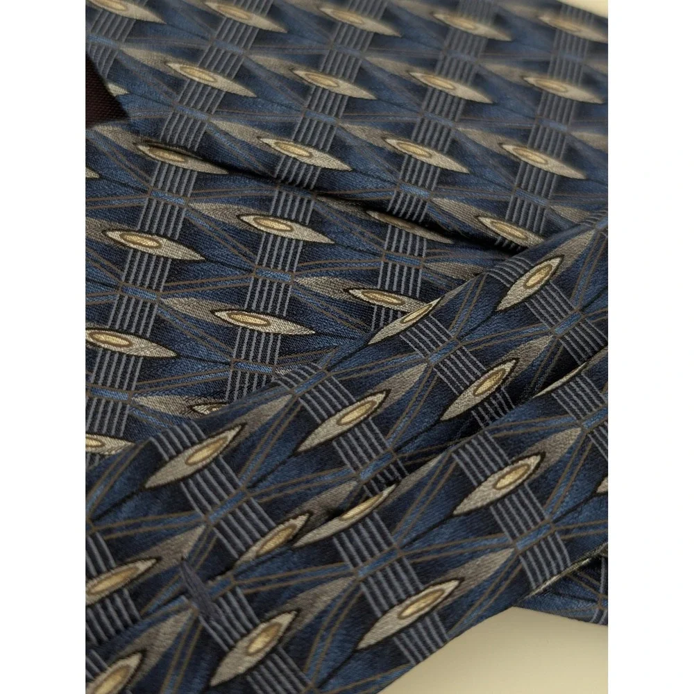 Palatina Geometric‎ 100% Silk Wide Neck Tie Size 4 x 57 Blue Green Tan Patterned